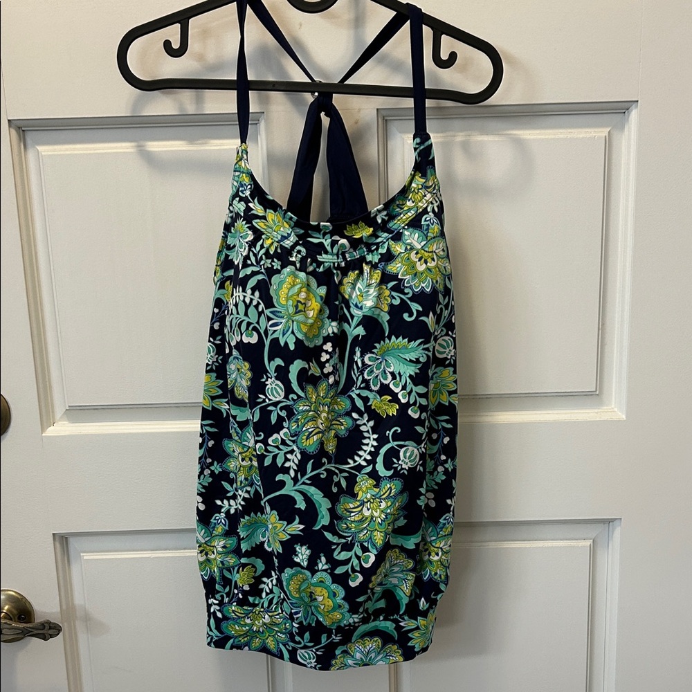 Lands' End Blue Floral Swim Top